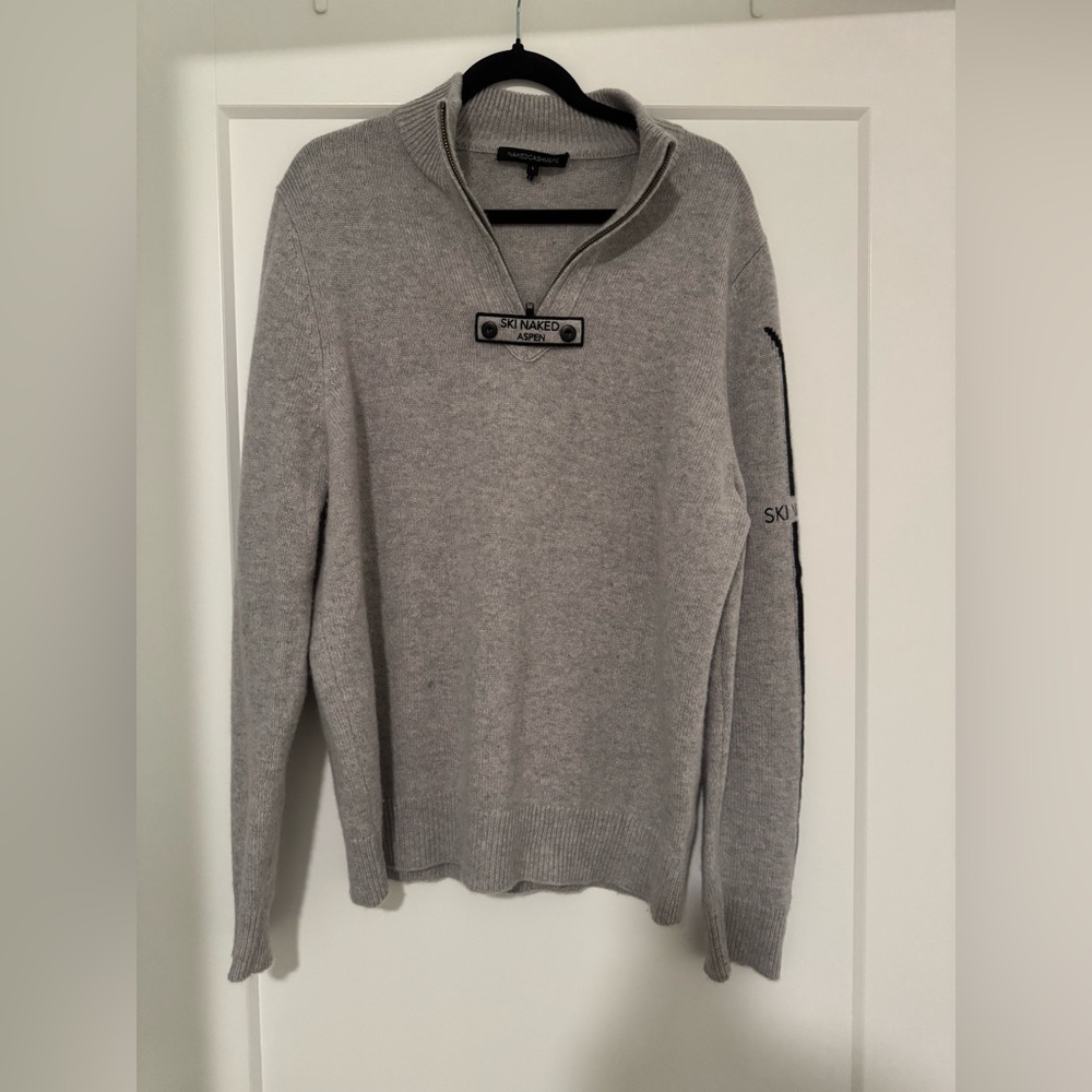 NAKED CASHMERE Mens Quarter Zip Sweater Ski Aspen Naked Storm Gray. Size L